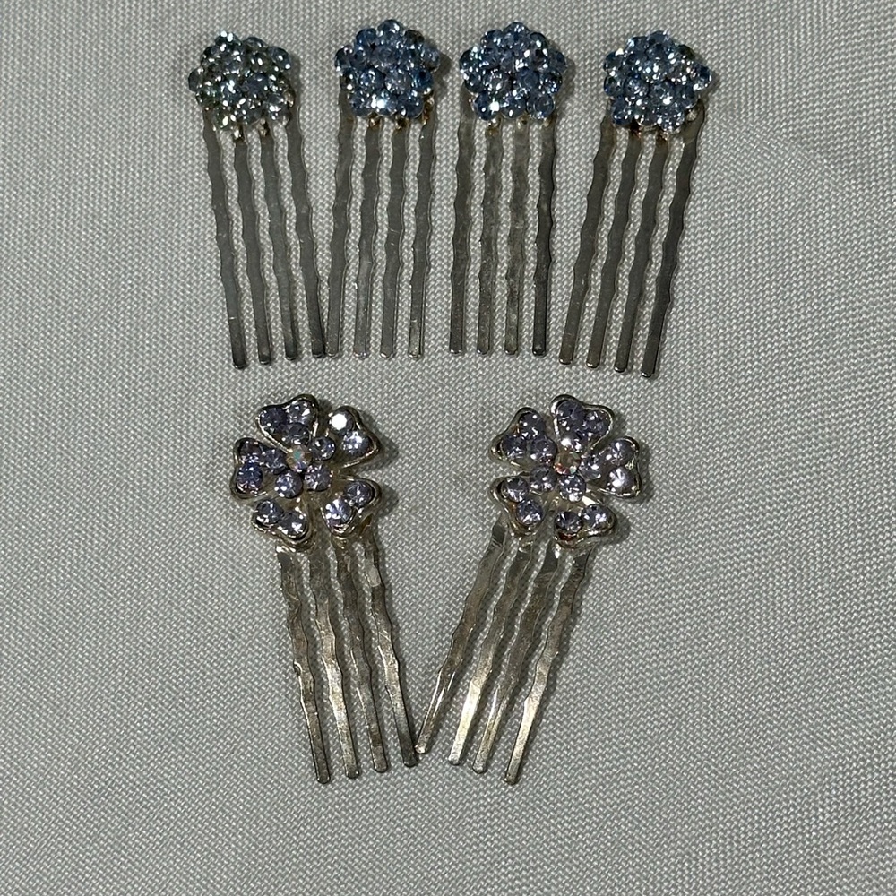 Silver and Blue Floral Hair Combs
